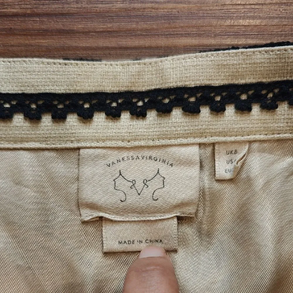 Anthropologie Cream A-Line Skirt with Black Floral Design